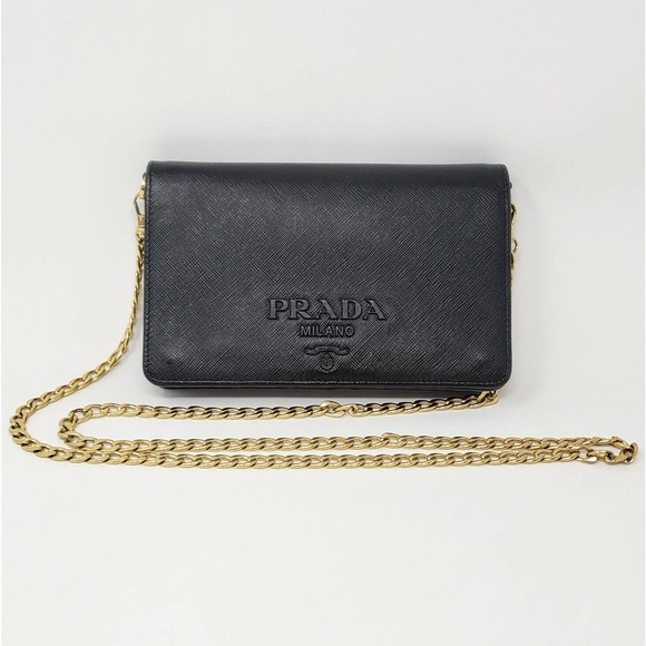 Prada Black Saffiano Lux Leather Mini Crossbody Flap Bag 1BP018 Monochrome $1675 - Picture 1 of 13